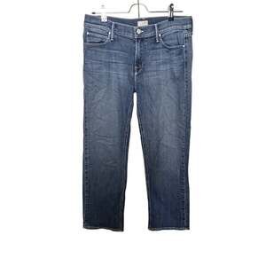 Mother Pretender Crop & Roll Jeans Hooked Destroyed Blue Straight Leg Size 29